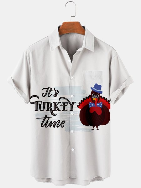 

Short Sleeve Printed Shirt Collar Shirts, White, Men's Floral shirt