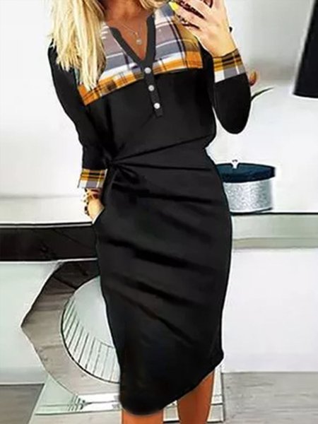 

Deep V Loosen Geometric Dresses, Black, Midi Dresses
