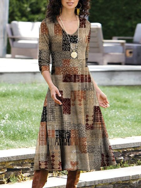 

Casual Geometric Dresses, Multicolor, Midi Dresses
