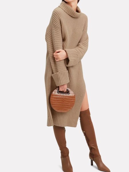 

Loosen Plain Casual Midi Dress, Yellow brown, Midi Dresses