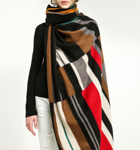 

Elegant Striped Color Block Scarve & Shawl, Black, Scarves&Gloves