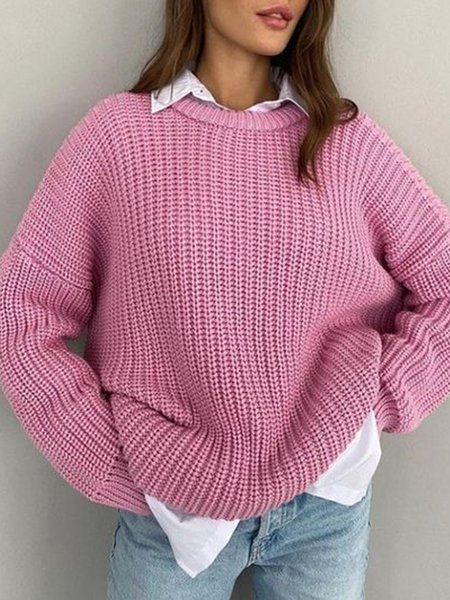 

Causal Crew Neck Slim Fit Sweater, Pink, Pullovers