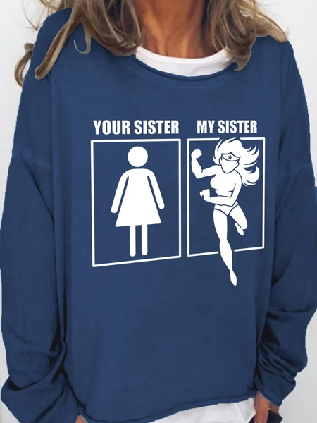 

Funny pattern printed round neck long-sleeved sweatshirt, Deep blue, Hoodies&Sweatshirts