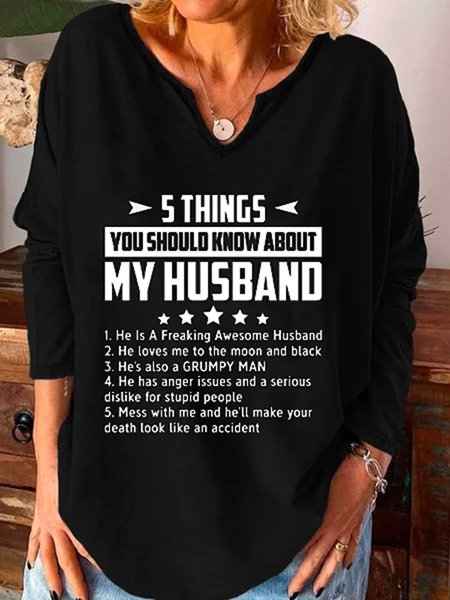 

Letter V Neck Plus Size Casual Shirts & Tops, Black, Tops