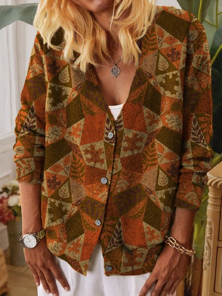 

V Neck Loosen Elegant Outerwear, Orange, Outerwear