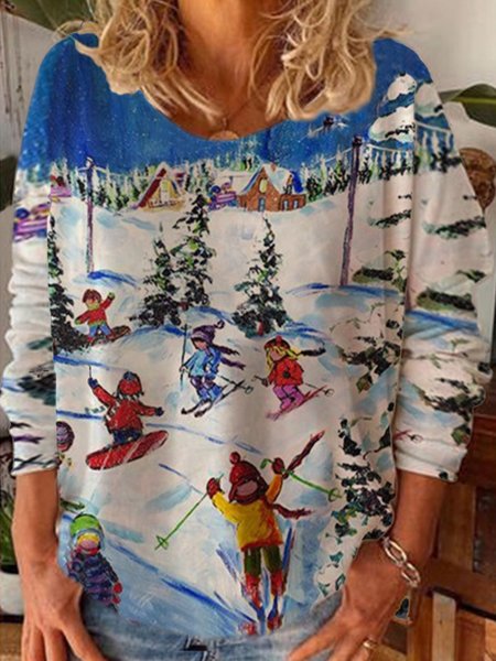 

Casual Long Sleeve Crew Neck Printed Sweatshirt, Multicolor, Hoodies & Sweatshirts