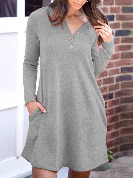Loosen Cotton Blends Solid Tops, Gray, Tops