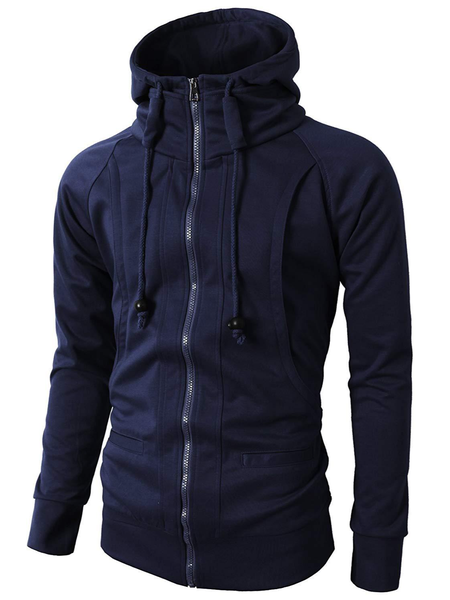 

Long Sleeve Casual Plain Hooded Jackets, Navyblue, Jacket