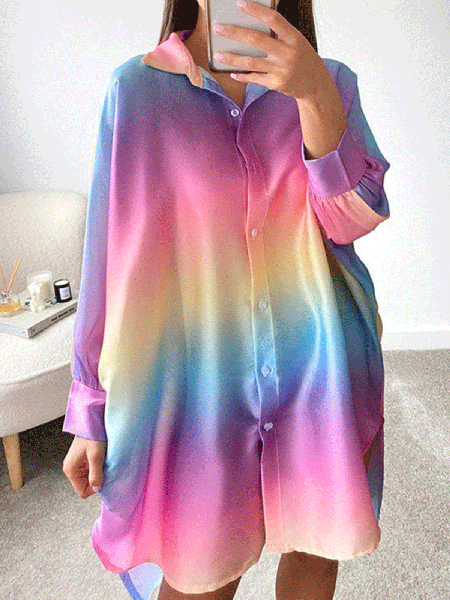 

Shirt Collar Casual Ombre Dresses, As picture, Mini Dresses