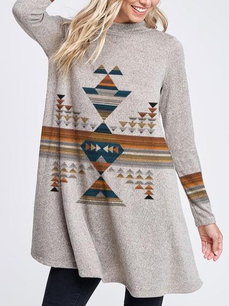 

High Neck Simple Shirts & Tops, Light gray, Tunics