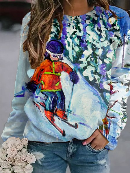

Casual Long Sleeve Crew Neck Printed Sweatshirt, Multicolor, Hoodies & Sweatshirts