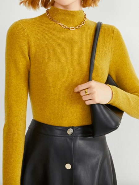 

Fall High Stretch Stand Collar Simple Daily Stand Collar Shirts & Tops, Mustards, Tops