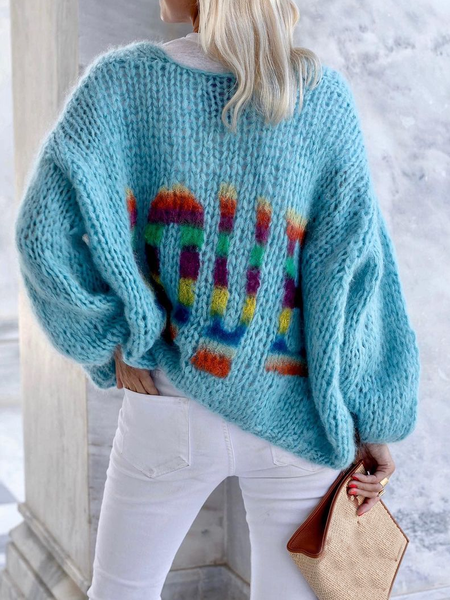 

Plus size Cardigan Casual Knitted Outerwear, Blue, Cardigans