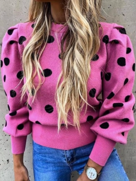 

Winter Crew Neck Regular Fit Polka Dots Polka Dots Long sleeve Daily Sweater, Deep pink, Pullovers