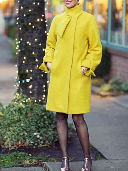 

Winter Plain Non-Stretch Mid-weight Daily Stand Collar Outerwear, Yellow, Coats