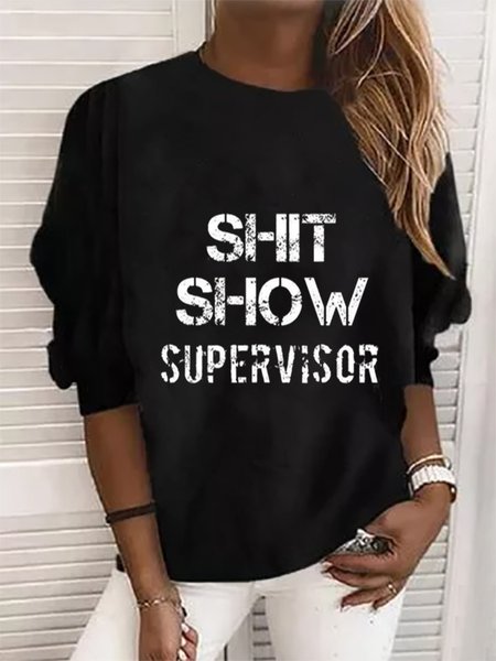 

Shitshow Supervisor Printed Casual Loosen Shirts & Tops, Black, Tops