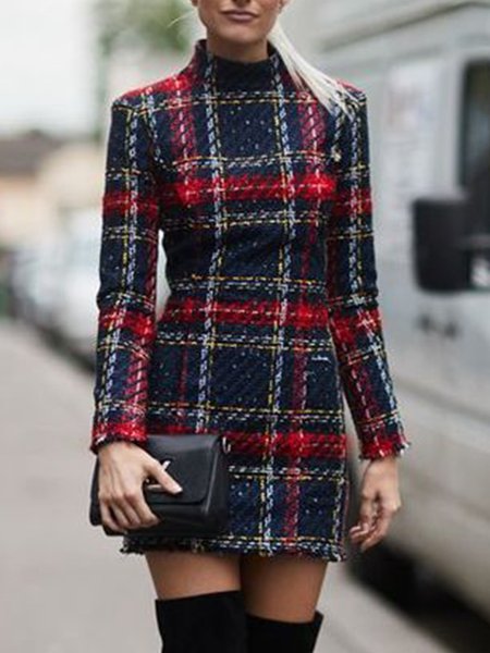 

Regular Fit Simple Stand Collar Dress, As picture, Mini Dresses