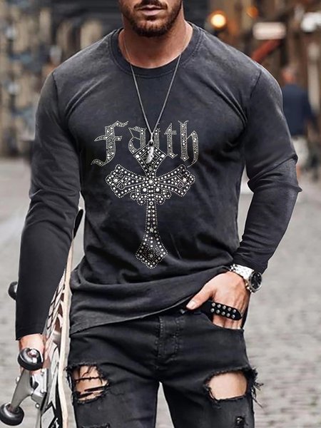 

Faith Graphics Long Sleeve Casual Tee, Black, T-shirts