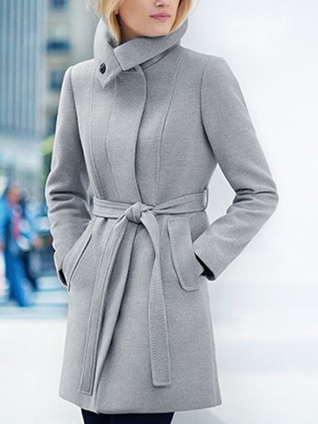 

Solid Regular Fit Simple Coat, Gray, Coats