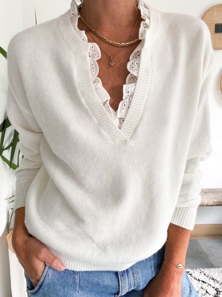 

Loosen Plain Wool/Knitting Sweater, White, Sweaters & Cardigans
