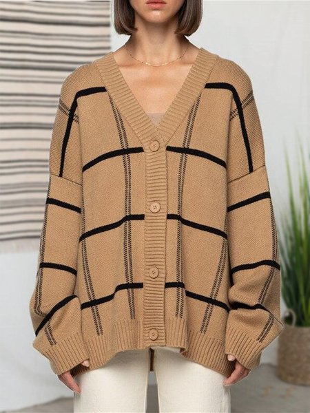 

Off Shoulder Casual Outerwear, Light brown, Cardigans