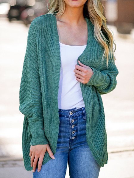 

Solid Bishop Sleeve Outerwear, Green, Cardigans
