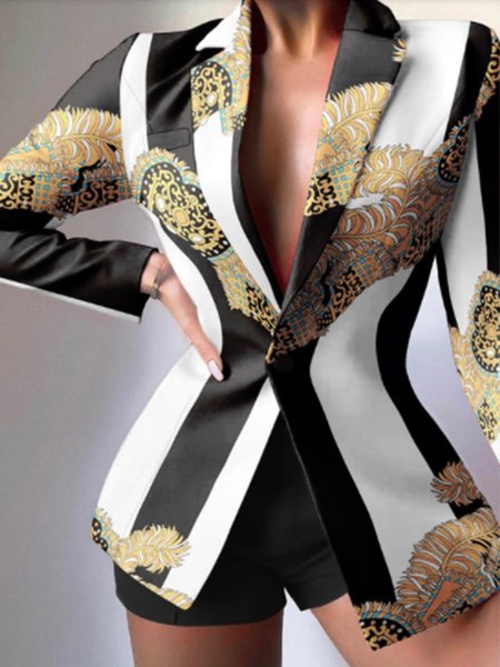 

Regular Fit Lady Long Sleeve Outerwear, Black white, Coats