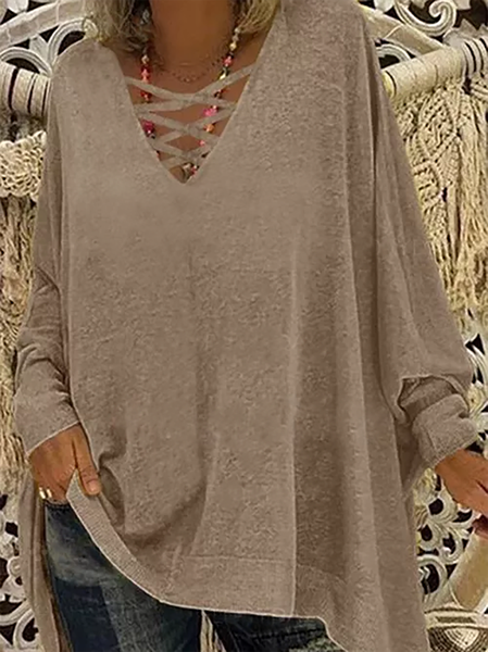

Plus size Plain Casual Shirts & Tops, Khaki, Tops