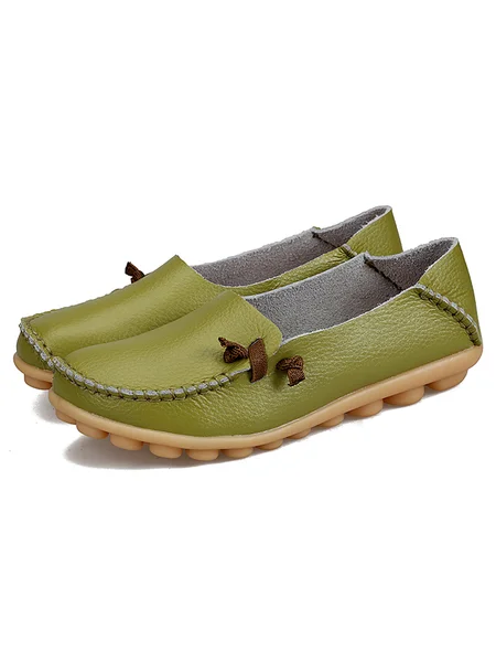 

Cowhide Hand-stitched Lace-up Flat Shoes, Light_green, Flats & Loafers