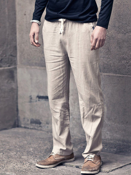

Men's Linen Casual Loose Trousers, Beige, Pants