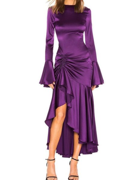 

Crew Neck Solid Evening Party EmpireDresses, Purple, Midi Dresses