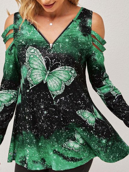 

V Neck Shirts & Tops, Green, Tops