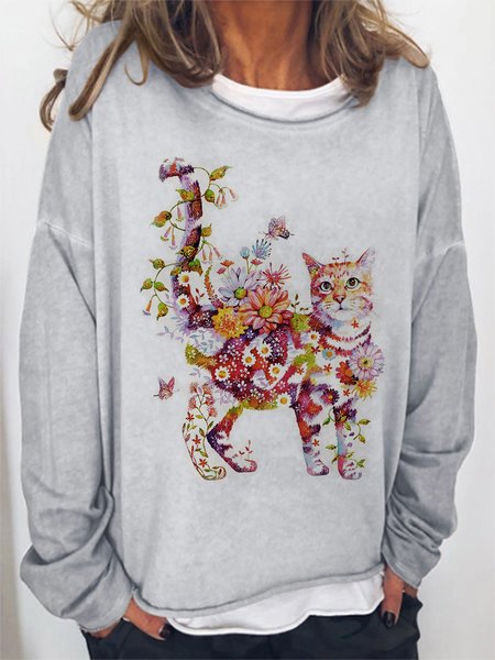 

Vintage Cotton Blends Loosen Sweatshirt, Gray, Hoodies & Sweatshirts