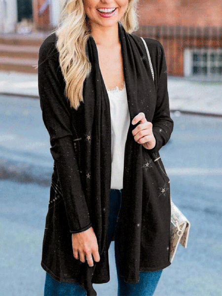 

V Neck Outerwear, Black, Outerwear
