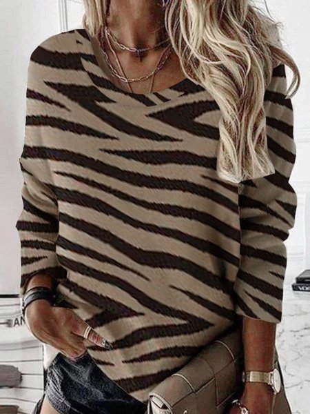 

Striped Crew Neck Shirts & Tops, As picture, Tops