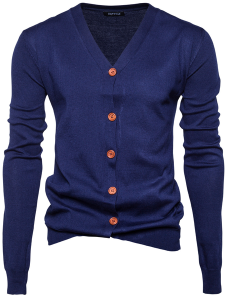 

V Neck Long Sleeve Sweater, Navyblue, Sweater