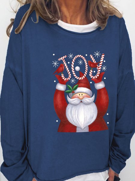 

Santa Claus Print Round Neck Sweatshirt, Dark_blue, Hoodies&Sweatshirts