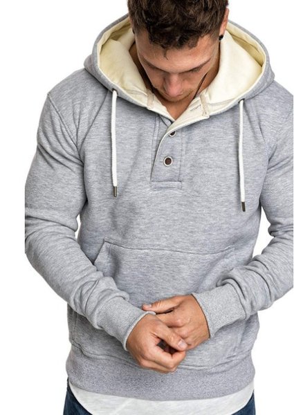 

Men's Plain Half-open Casual Sweater, Light gray, Hoodies