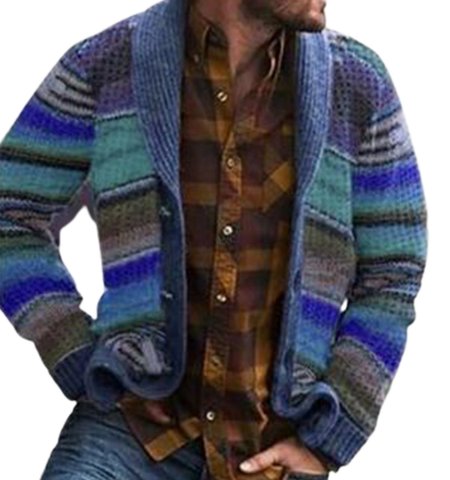 

Lapel Long Sleeve Vintage Sweater, Blue, Outerwear