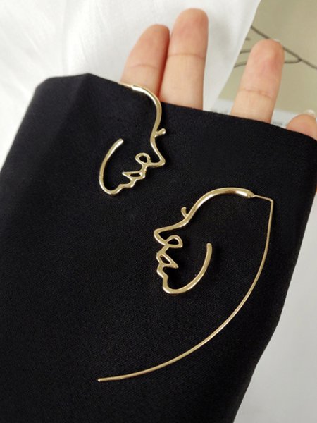 Face Shape Creative Design Sense Of Simple Lines Abstract Earrings, Golden, Earrings