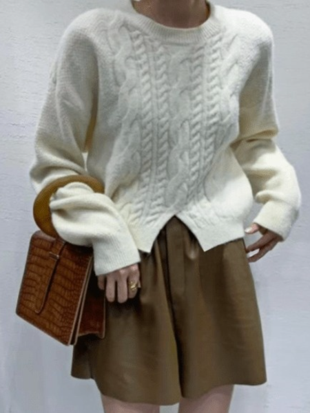 

Fall Crew Neck Daily Simple Long sleeve Mid-weight Sweater, White, Pullovers