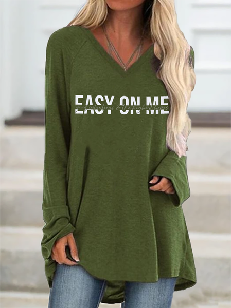 

Adele Inspired，Adele Easy on me V Neck Shirts & Tops, Green, T-Shirts