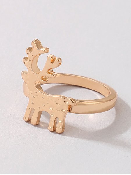 Sweet Vacation Christmas Elk Simper Ring, Golden, Rings