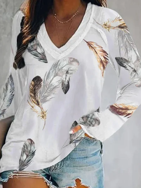 

Casual Feather Shirts & Tops, White, Tops