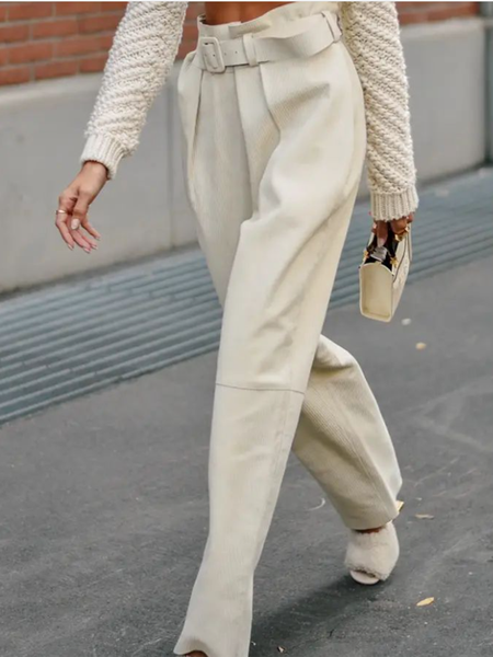 

Elegant Solid Long Regular fit Pants, As picture, Wide Leg Pants