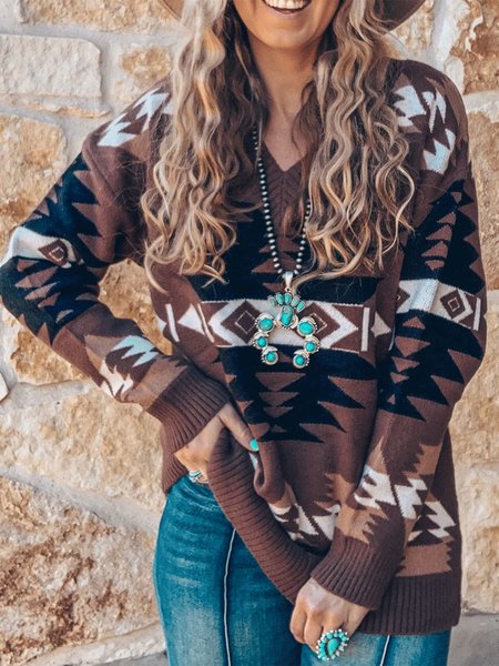 

West Styles/Cows Geometric Sweater, Coffee, Sweaters & Cardigans