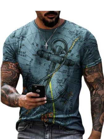 

Crew Neck Casual Short Sleeve Shirts & Tops, Blue, T-shirt