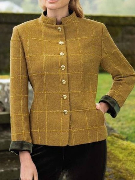 

Casual Long Sleeve Buttoned Outerwear, Yellow, Outerwear