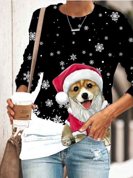 

Merry Christmas Snowflake Dog Casual Sweatshirt, Black, Hoodies&Sweatshirts