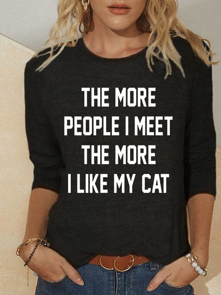 

Letter Printed Casual Long Sleeve Loosen Shirts & Tops, Black, Tops